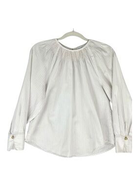 Tanya Taylor Ivory Striped Blouse Sz S Smocked Relaxed Office Career